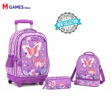 Cartable a Roulette scolaire Must Papillon 3pcs