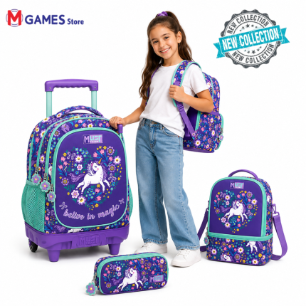 Cartable a Roulette scolaire Must Purple Unicorn 4pcs