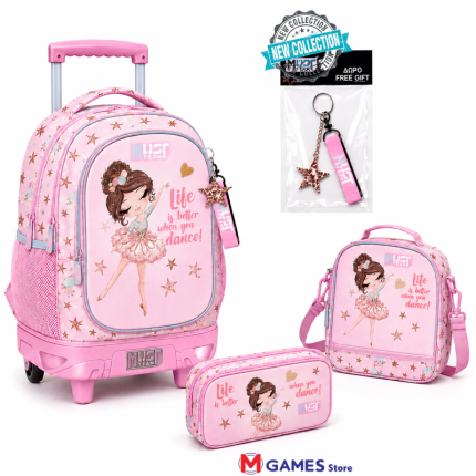 Cartable a Roulette scolaire Must Shiny Ballerina .3pcs