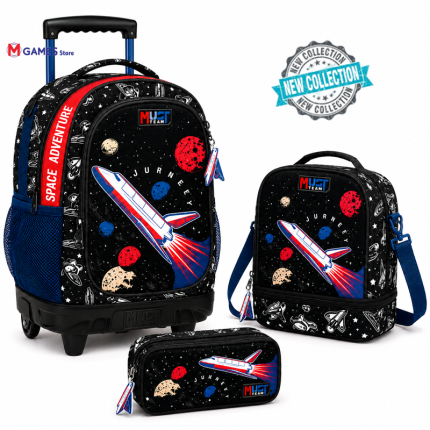 Cartable a Roulette scolaire Must fusée 3pcs