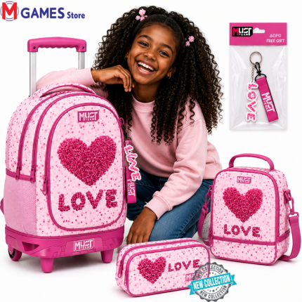 Cartable a Roulette scolaire Must cœur 3pcs