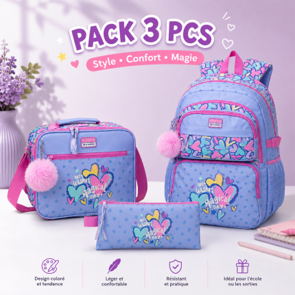 CARTABLE SAC A DOS + Sac à déjeuner + Trousse